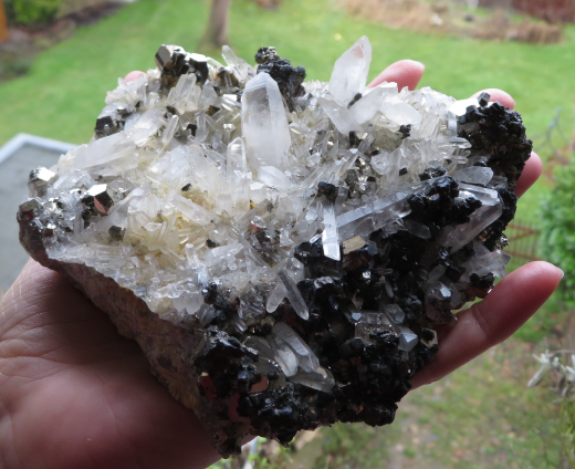 Pyrit mit Bergkristall + Galenit, 1A Qualität!, 402g, Sumatra / Indonesien