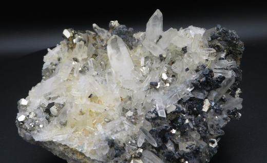 Pyrit mit Bergkristall + Galenit, 1A Qualität!, 402g, Kalimantan / Indonesien