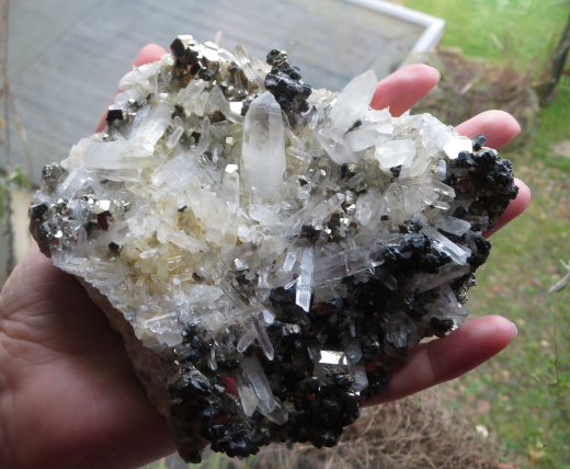 Pyrit mit Bergkristall + Galenit, 1A Qualität!, 402g, Kalimantan / Indonesien