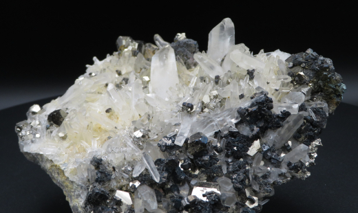 Pyrit mit Bergkristall + Galenit, 1A Qualität!, 402g, Kalimantan / Indonesien