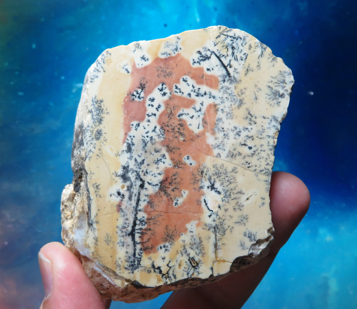 Farbklecks-Jaspis (orange) mit Dendriten 272g, Tangkuban / Indonesien