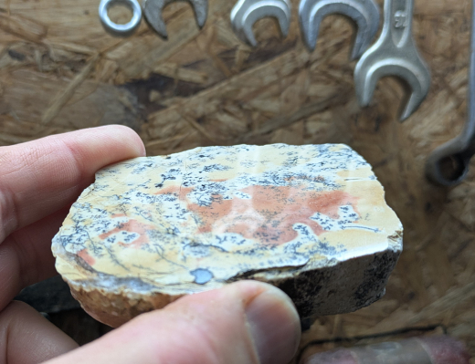 Farbklecks-Jaspis (orange) mit Dendriten 272g, Tangkuban / Indonesien