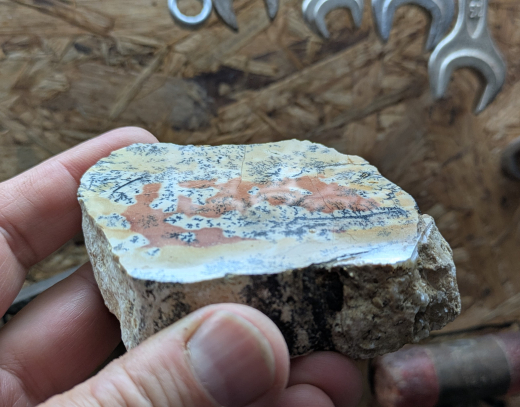 Farbklecks-Jaspis (orange) mit Dendriten 272g, Tangkuban / Indonesien