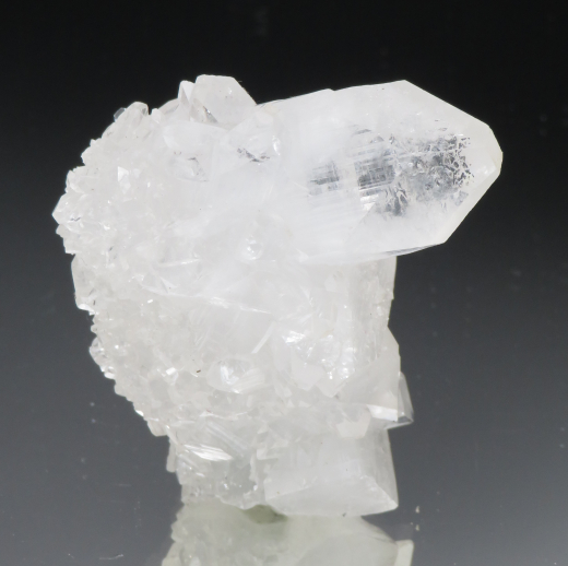 Glänzend klare Apophylit-Stufe auf Gipskristall mit Powellit!!! Jalgaon / Indien