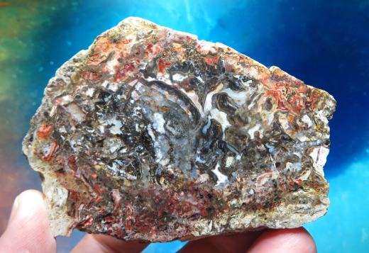 Jaspis Endstück poliert, spektakuläre Zeichnung! 304g, Sumatra / Indonesien