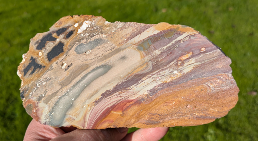 Buntes Jaspis Endstück mit versteinertem Holz, 545g, Sumatra / Indonesien
