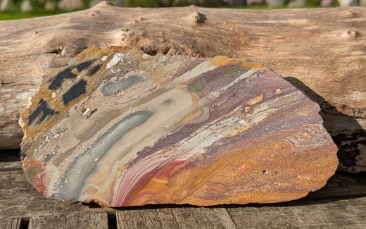 Buntes Jaspis Endstück mit versteinertem Holz, 545g, Sumatra / Indonesien