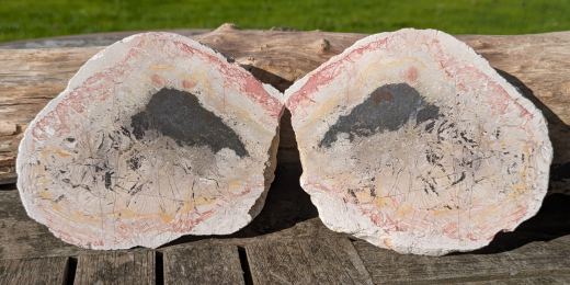 Mosaik Jaspis Steinhälfte (2) 619g, Sumatra / Indonesien